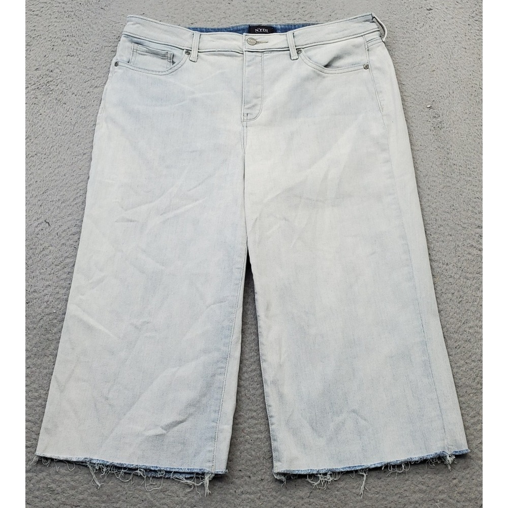 NYDJ‎ Crop Jeans Womens 12 Blue Denim Regular Fit Flat Front Light Wash Wide Leg